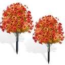 1 Pack Fall Artificial Mums Topiary Ball Tree with Ground Spike Boxwood 25" UV Resistant Fake Greenery Shrub Faux Violet Plant Fall Decorations Flower for Garden Yard Porch Patio Autumn Outdoor Decor