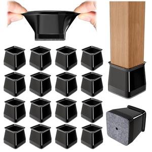 24 Pcs Chair Leg Floor Protectors Square,Black Silicone Felt Furniture Leg Pads Caps Covers for Hardwood Floors(Fit:1-1/16" to 1-5/8")