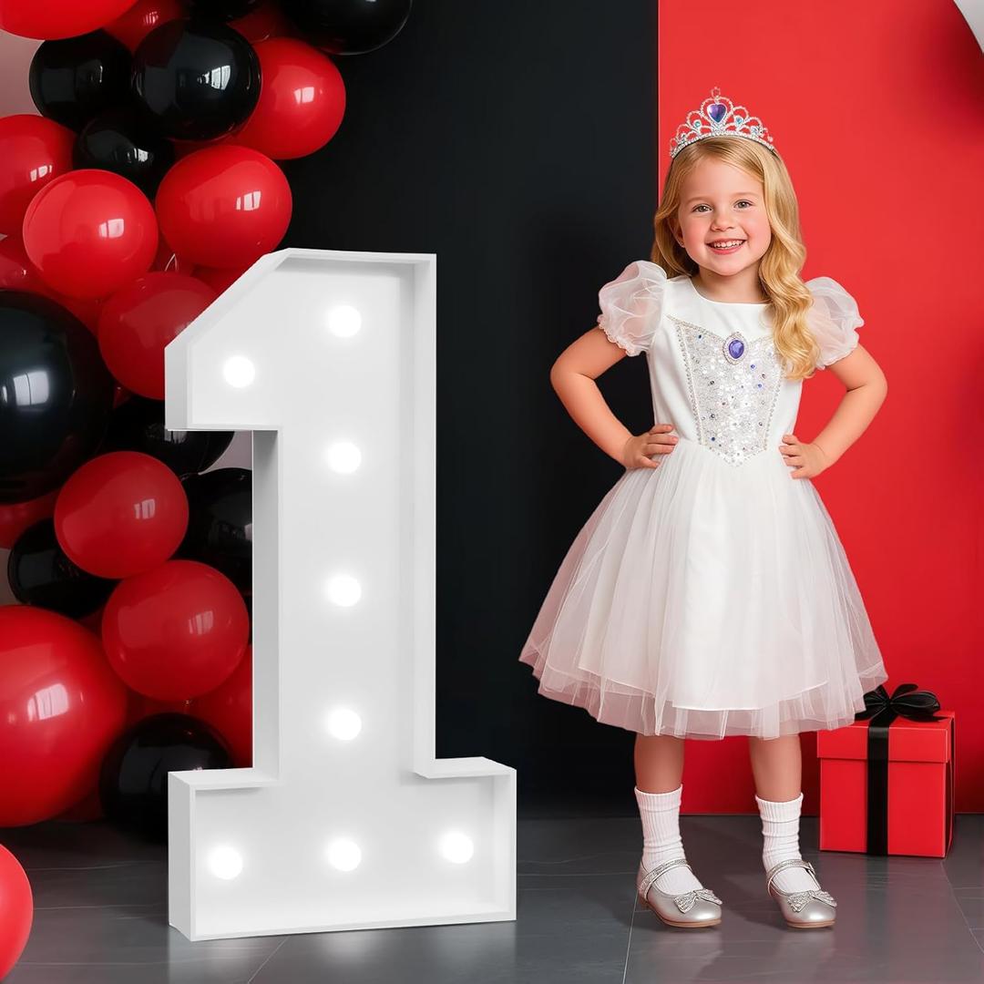2FT Light Up Number for 1th Birthday Party Decor, Anniversary Marquee Number for 1 Year Old Girl Boy Birthday Large Marquee Number for Party Event, Wedding Anniversary, Number 1