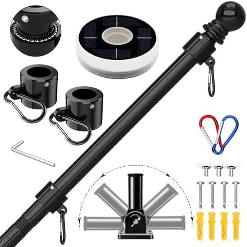 ZMTECH Flag Poles for Outside House Residential or Commerical, 1 Inch Tangle Free Flag Pole Kit for American Flag (Black-Light, 7FT)