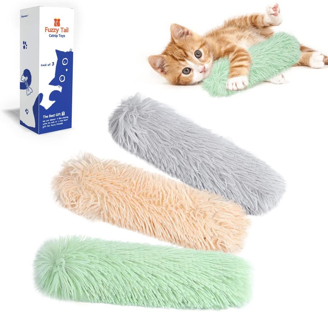 Potaroma Cat Toys Pillows, 3 Pack, Soft and Durable Crinkle Sound with Catnip Inside, Interactive Indoor Kitten Kicker, Promotes Kitty Exercise (Green Yellow Violet)