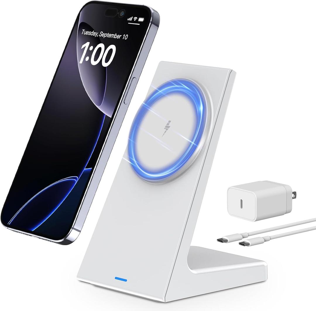Wireless Charger-Magnetic Charger for iPhone 17/16/15/14/13/12 Series & AirPods 4/3/2/Pro 2/Pro,Slim & Non-Slip Wireless Charger iPhone for Desk, Nightstand, Travel (White)