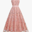 Long Floral Embroidery Dress Spaghetti Straps Evening Tulle Prom Gowns, XL
