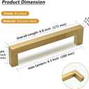 TooCust Brushed Brass Square Drawer Pulls 5 Pack, Modern Gold Cabinet Handles with 6-1/4 Inch (160mm) Hole Centers, Kitchen Cabinet Hardware and Dresser Pulls
