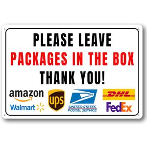 Please Leave Packages In The Box Thank You - Delivery Sign for Outdoor Aluminum (In The Box, 8x12 Inch)