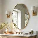 ANDY STAR Large Gold Scalloped Oval Mirror 30x40, Brushed Gold Oval Bathroom Mirror for Wall, Stainless Steel Framed Mirror for Master Vanity, Entryway, Hallway, Rust-Resistant