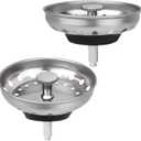 Uni-Green - 2 Pack - Kitchen Sink Strainer and Stopper Kit Basket - Replacement for US Standard 3-1/2 Inch Kitchen Sink Drain - 304 Stainless Steel Basket with Knob - Rubber Sink Stopper Bottom