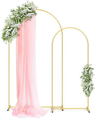 Pureegg Metal Arch Backdrop Stand Set - Set of 2 (7.2ft/6.0ft), Gold Wedding Stand with Stable Base, Elegant Backdrop Cover for Party, Birthday, Baby Shower, Graduation, Easy to Assemble