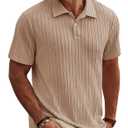 Mens Textured Polo Shirts Short Sleeve Classic Casual Collared Knit Polo Summer Golf Polo Shirts Apricot (Beige, S)