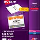 Avery Customizable Name Badges, Clip Style, 3" x 4", Clear Name Tag Holders, White Laser/Inkjet Printable Inserts, 50 Total (74536)