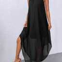Verdusa Women's Wedding Guest Dress Halter Flowy Chiffon Asymmetrical Long Summer Prom Dress (Black, L)