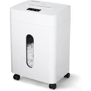 Low Noise 42dB Paper Shredder for Home, 15-Sheet Cross Cut, 30-min Runtime, CD/Credit Card Office Shredder, 6.6 Gallons Wastebasket, P-4 High Security, White