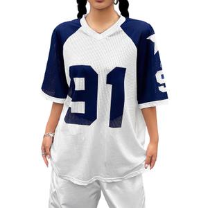 SHENHE Women's Oversized Football Jersey Top Y2K 90s Number Print Crewneck Short Sleeve Loose Mesh Shirt White Medium  SHENHE Women's Oversized Football Jersey Top Y2K 90s Number Print Crewneck Short Sleeve Loose Mesh Shirt White Medium