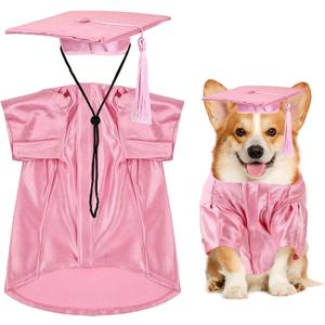 Dog Graduation Cap and Gown, Dogs Cats Graduation Holiday Halloween Costume Accessory(Pink,Large)