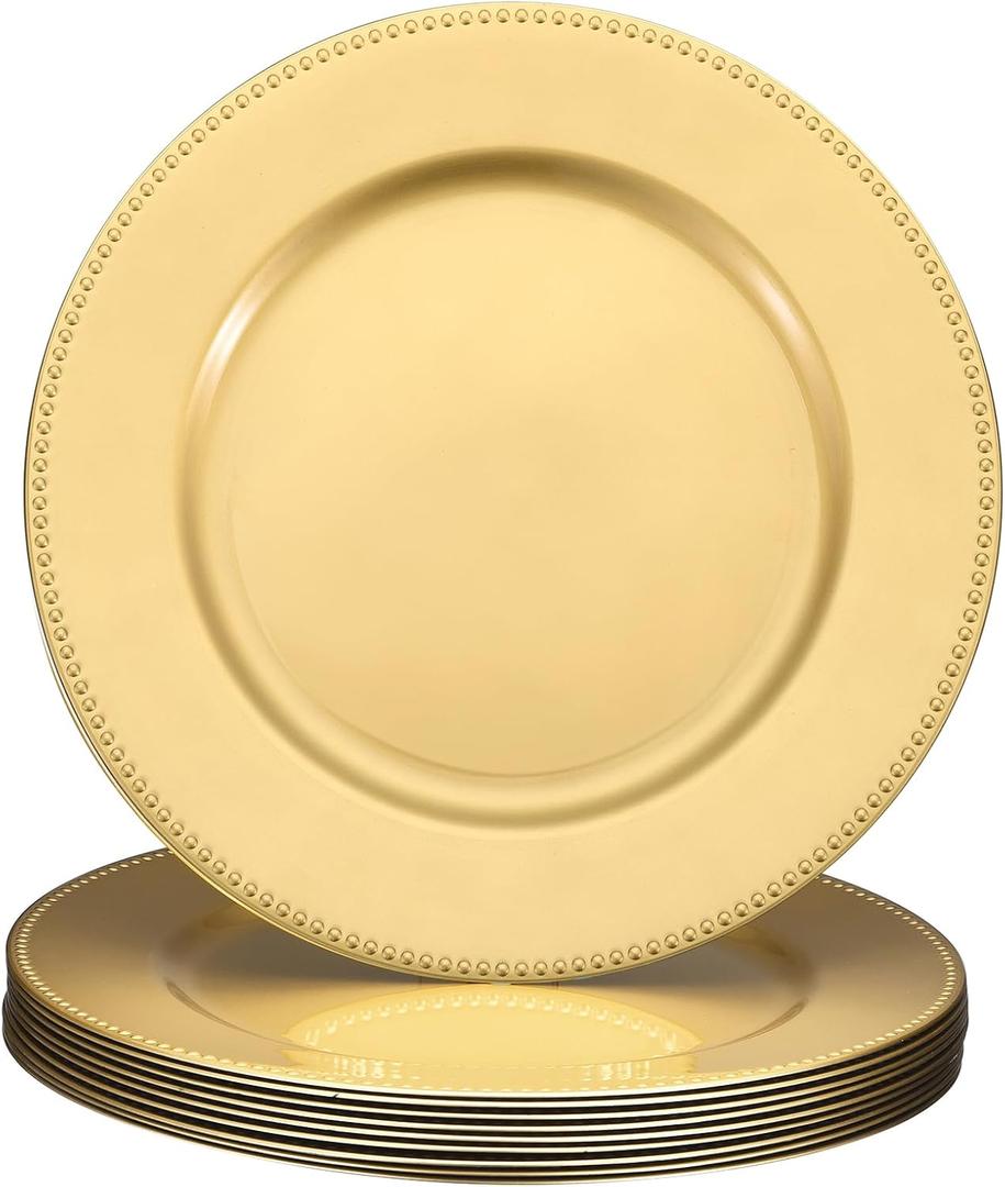 uxcell 10pcs Charger Plates Bulk 13 Inch Plastic Charger Plates Round Plate Chargers for Dinner Wedding Party Event Table Setting Decoration Gold