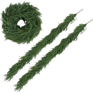 2 Pack 6FT Real Touch Norfolk Pine Christmas Garland  Artificial Greenery Holiday Garland for Mantel, Staircase, Fireplace, Windows, Doors & Outdoor Winter Decorations