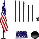 Indoor Flag pole with Base,Telescoping Flag Pole 8FT-9FT, Flagpoles Rotate 360 Degrees, 3X5ft American Flag. Suitable for Office, Auditorium, School, Use(Black-US)