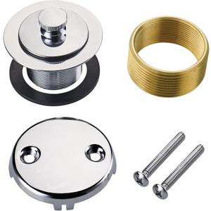 Chrome Polished Bathtub Tub Drain Conversion Kit Assembly, Wellup Lift and Turn Twist Tub Drain Trim Kit with Two-Hole Overflow Faceplate, Chrome Plated