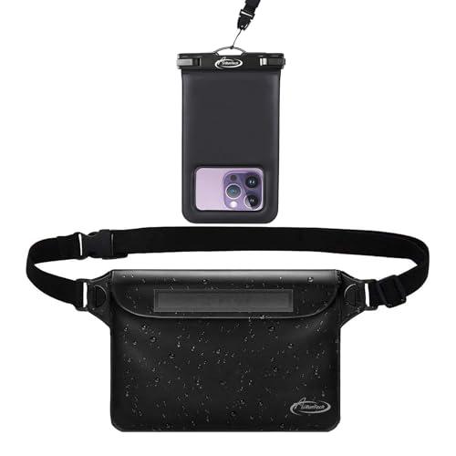 AiRunTech Waterproof Fanny Pack,Waterproof Phone Pouch for iPhone16 15 14 13 12 11 Pro Max,IPX8 Dry Bag for Snorkeling Beach Cruise Kayaking Pool Swimming(Phone Case + Waist Bag 2-Piece Set)