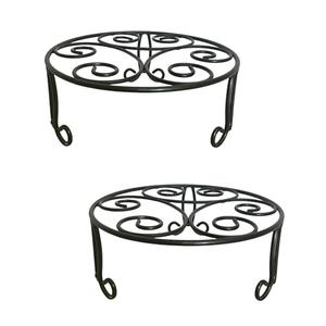 ILTreFlo 2 Pack Iron Plant Stand Low Profile,13 Inch Diameter Wide Round Metal Flower Stand for Indoor Outdoor Large Plants, Short Heavy Duty Display Holder for Wide Pots, Patio Garden Home Decor,Rustproof Matte Black(2 Pack 13 Diameter 5 inches Tall