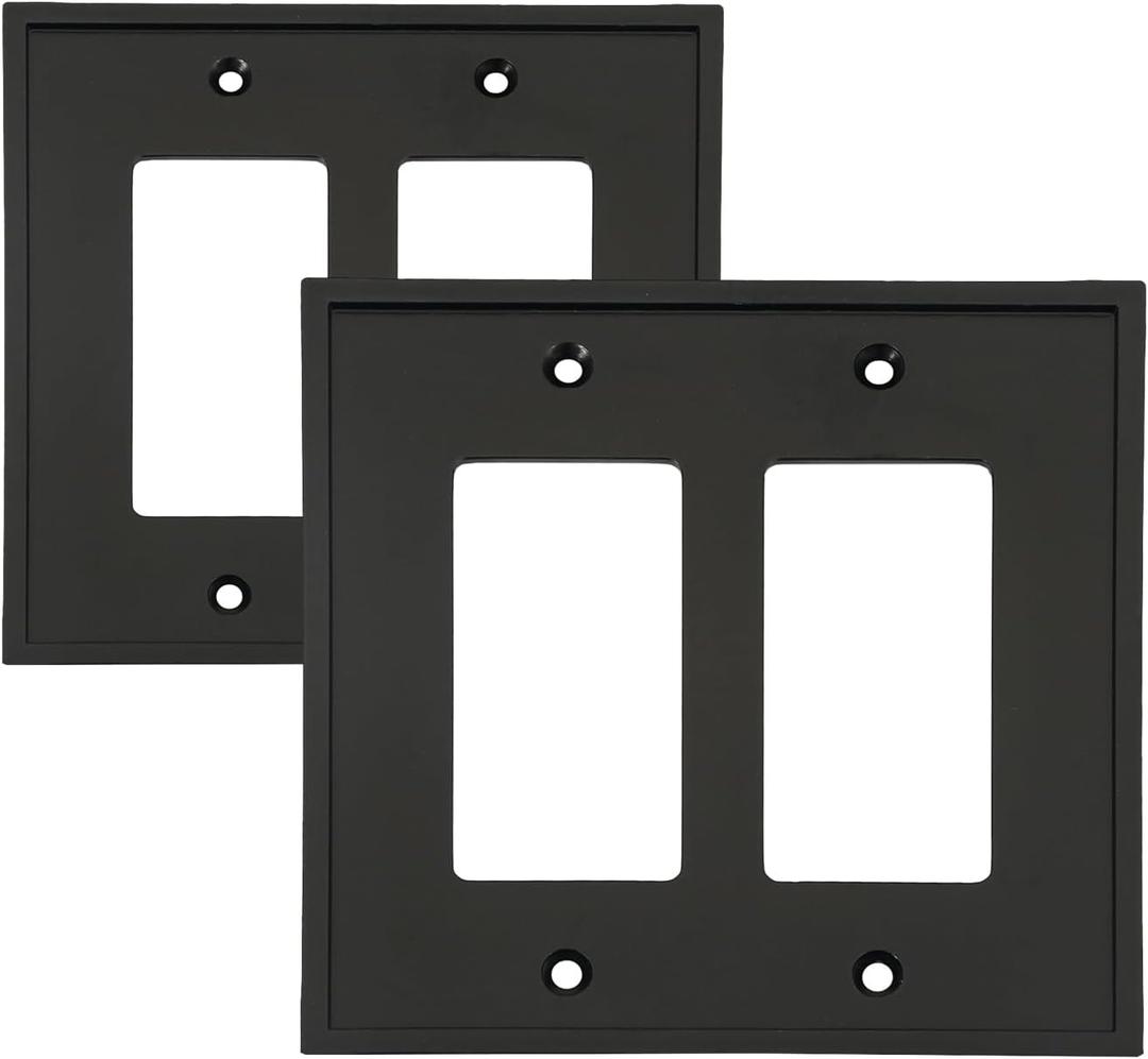 Double Decorator Light Switch Cover, Matt Black Modern Outlet Covers Wall Plate, Decorative Wall Plate Cover for Decorator, Duplex, Rocker (2-Gang Double Decorator,2 Pack)