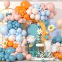 Blue and Orange Balloon Arch Kit, Birthday Decorations Balloon Garland Kit with Retro Sea Blue and Orange Balloons Print Balloons for Themed Birthday Party Baby Shower Party Supplies
