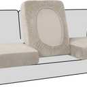 H.VERSAILTEX Stretch Velvet 3 Piece T Cushion Sofa Slipcovers for Living Room Individually Sofa Covers for 3 Seat Cushion Covers Stay with Elastic Bands (Sofa, French Oak)