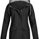 NAMTYQX Womens Hooded Raincoat Lightweight Fit Plus Size Waterproof Dressy Zip up Rain Jacket Windbreaker with Pockets, XL
