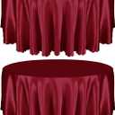 Entisn 2 Pack 108 Inch / 9ft Round Tablecloth, Burgundy Satin Table Cover for 8-10 Seats, Wrinkle Resistant and Washable Silky Table Cloths for Wedding Party Banquet Events Decoration