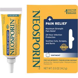 2 x Neosporin + Maximum-Strength Pain Relief Dual Action Ointment, First Aid Topical Antibiotic & Analgesic Ointment for 24-Hour Infection Protection with Bacitracin Zinc & Pramoxine HCl,.5 oz (0.5 Ounce)