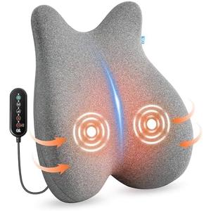CILI Heated Lumbar Support Pillow for Office Chair, Ergonomic Back Support Cushion with Vibration, Memory Foam Chair Back Massager, Gifts for Mom/Dad