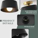 Ceiling Light Fixture, Hallway Ceiling Light with Gold Plate and Matte Black Shade, Modern Simple Style Porch Light Fixtures Semi Flush Mount (Black)