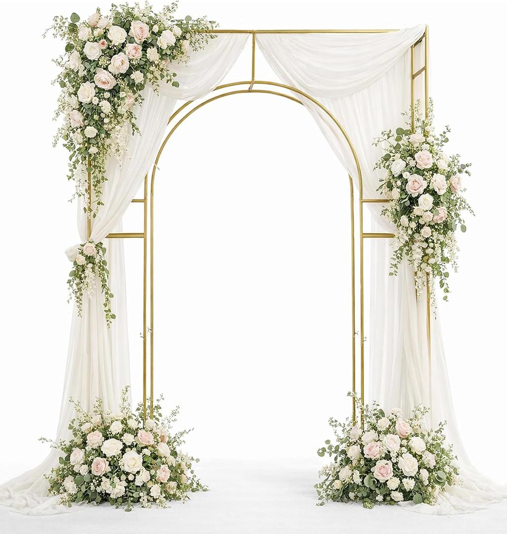 3D Metal Wedding Arch Frame, Gold Square 3D Backdrop Stand for Wedding Ceremony, Reception, Engagement Party, Birthday, Photo Booth & Event Decor, Medium