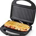 MONXOOK Electric Panini Press, 750W Sandwich Press, Non-Stick Coated Plates 8.46INx4.92IN, Panini Press Sandwich Maker with Indicator Lights, Cool Touch Handle, Black