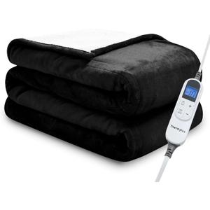 Electric Blanket Throw 50"x60" Heated Electric Blankets 10 Heating Levels 12 Time Settings 3 Hours Auto Off Fast Heating and Overheat Protection ETL Certified Machine Washable,Black