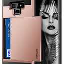 Vofolen Sliding Cover for Galaxy Note 9 Case Wallet Case Credit Card Holder ID Slot Heavy Duty Protection Dual Layer Protective Hard Shell Hybrid Bumper Armor Case for Samsung Galaxy Note 9 Rose Gold