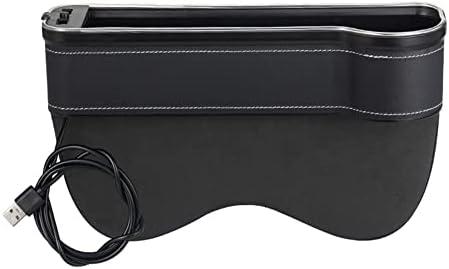 Car Seat Gap Filler Organizer,Car Co-pilot Seat Side Pocket Multifunction PU Leather Automotive Consoles Organizer Storage Box with Led Light Cup Holder,Black