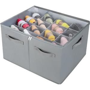 TOPIA HOME Shoe Organizer for Closet, Foldable Shoe Box with Adjustable Dividers and Clear Cover, Space Saving Shoe Storage Organizer Cabinet with Reinforced Handles, Fits 16 Pairs, Gray, TP09G (Large(20.87''L x 16.54''W x 13.5''H))