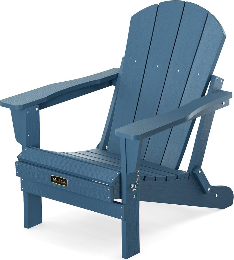 SERWALL Folding Adirondack Chairs Weather Resistant for Outdoor, Patio, Lawn, Garden, Backyard Deck, Fire Pit - Blue (1 PACK)