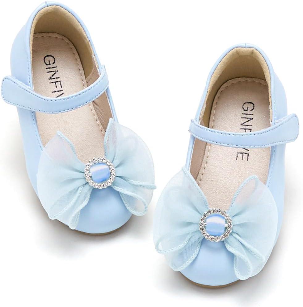 GINFIVE Toddler Girls Dress Shoes Little Girls Mary Janes Ballerina Flats Shoes Toddler (Gf373-blue)