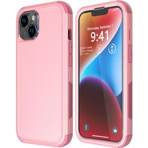 Diverbox for iPhone 14 Case [Shockproof] [Dropproof] [Tempered Glass Screen + Camera Lens Protector],Heavy Duty Protection Phone Case Cover for Apple iPhone 14 (Pink)