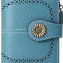 SENDEFN Small Womens Wallet Leather Bifold Card Holder RFID Blocking with Zipper Coin Pocket (2-Natural-Blue)