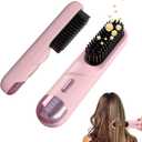Go Brush Pro 2026 Hair Iron Straightener Brush 300M Negative Ions, Portable Cordless Straightening Comb for Women, Fast Heating 4 Temps MCH Ceramic for Frizz-Free Smooth Hair Travel Gift Light Pink