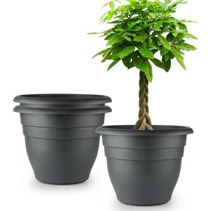 RooTrimmer 3 Pack Large 16 Inch Plastic Plant Pots for Outdoor Plants,Durable & Lightweight Flower Pots with Drainage Holes,Weather-Resistant Large Planters for Patio Garden(Gray)