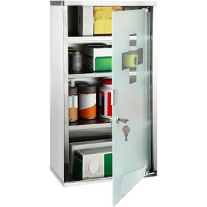Timgle First Aid Wall Cabinet with Lock Medicine Wall Mounted Bathroom Storage Hanging Medical Cabinet with Safety Glass Door for Bathroom(4 Shelves,Silver)