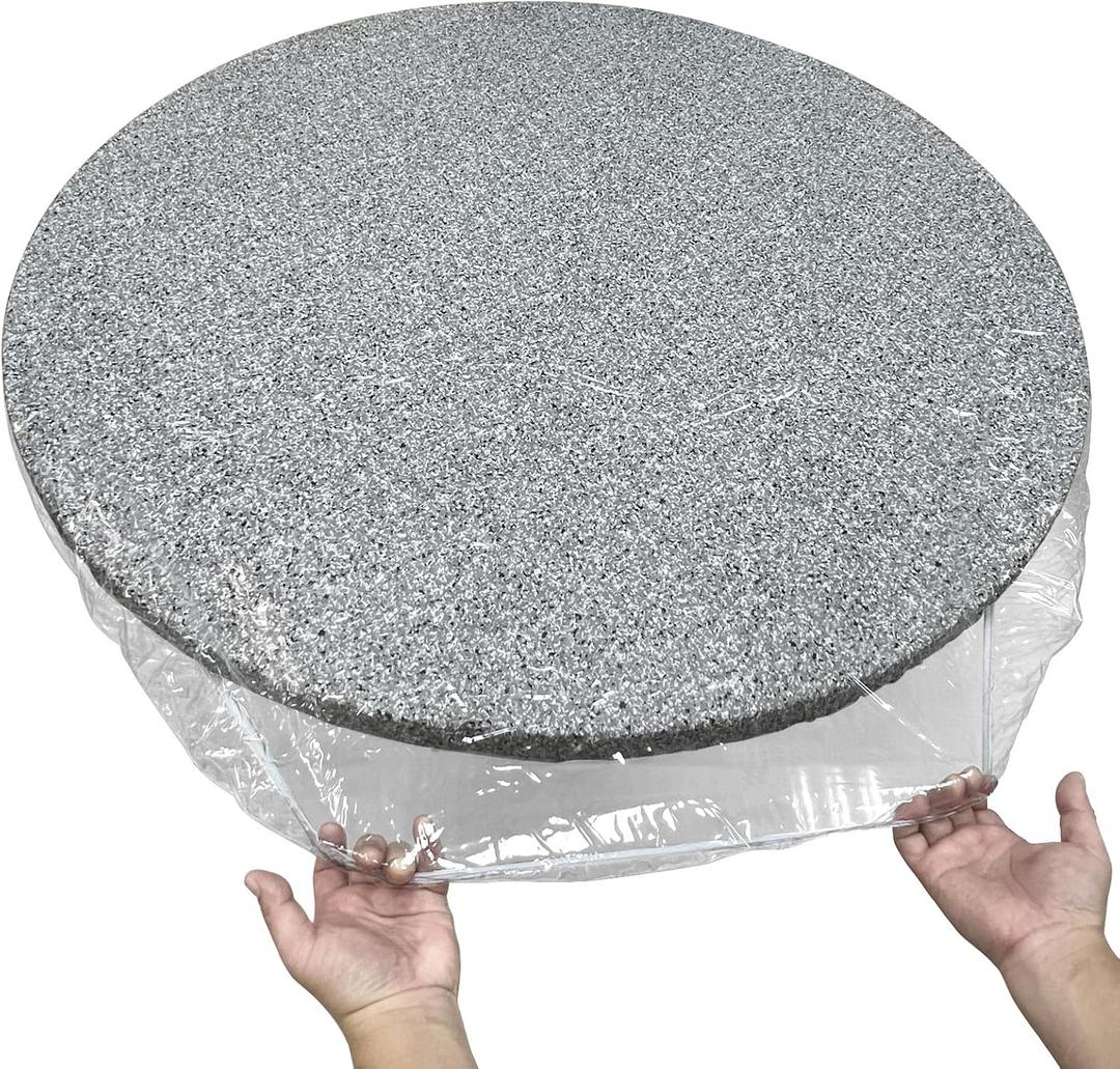 Clear Vinyl Round Fitted Tablecloth Elastic Edged Table Cloth Waterproof Oil-Proof Plastic Cover Best for 33" to 35" Round Table