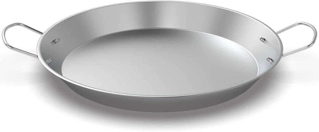 Stainless Steel Paella Pan with Handles, 18.5in Round Grill Griddle for TIKI Solo Stove Cuisinart Fire Pit Kamado Charcoal Grill Weber Kettle and More, Oven and Induction Safe for Indoor & Outdoor Use