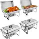 Chafing Dish Buffet Set 4 Pack, 8 QT Food Servers and Warmers Stainless Steel Chafer with Water Pan for Weddings, Parties, Banquets, and Catering