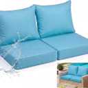 Juexica Sky Blue 24 x 24 Inch Outdoor Seat Cushion Set of 2, Waterproof Patio Furniture Cushions with Back Pillows and Ties, Deep Seat Replacement Cushions for Poolside Outdoor Beach Sofa Chair