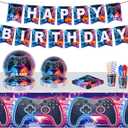 Video Game Machine Party Tableware Set Gaming Theme Decoration Birthday Party Supplies Including Gaming Theme Plates,Tableware,Cups,Paper Towels,Straw,Banners,Tablecloths Etc.